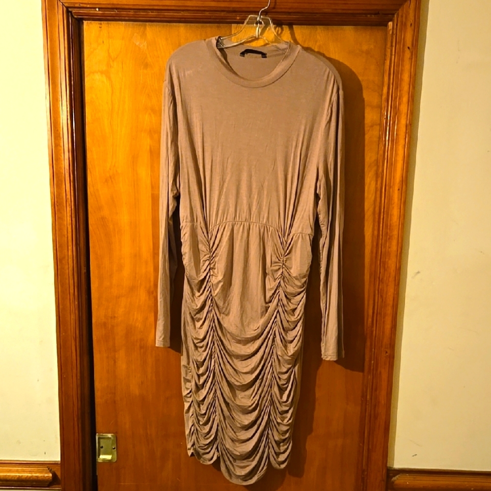 Elegant Tan Ruched Dress
